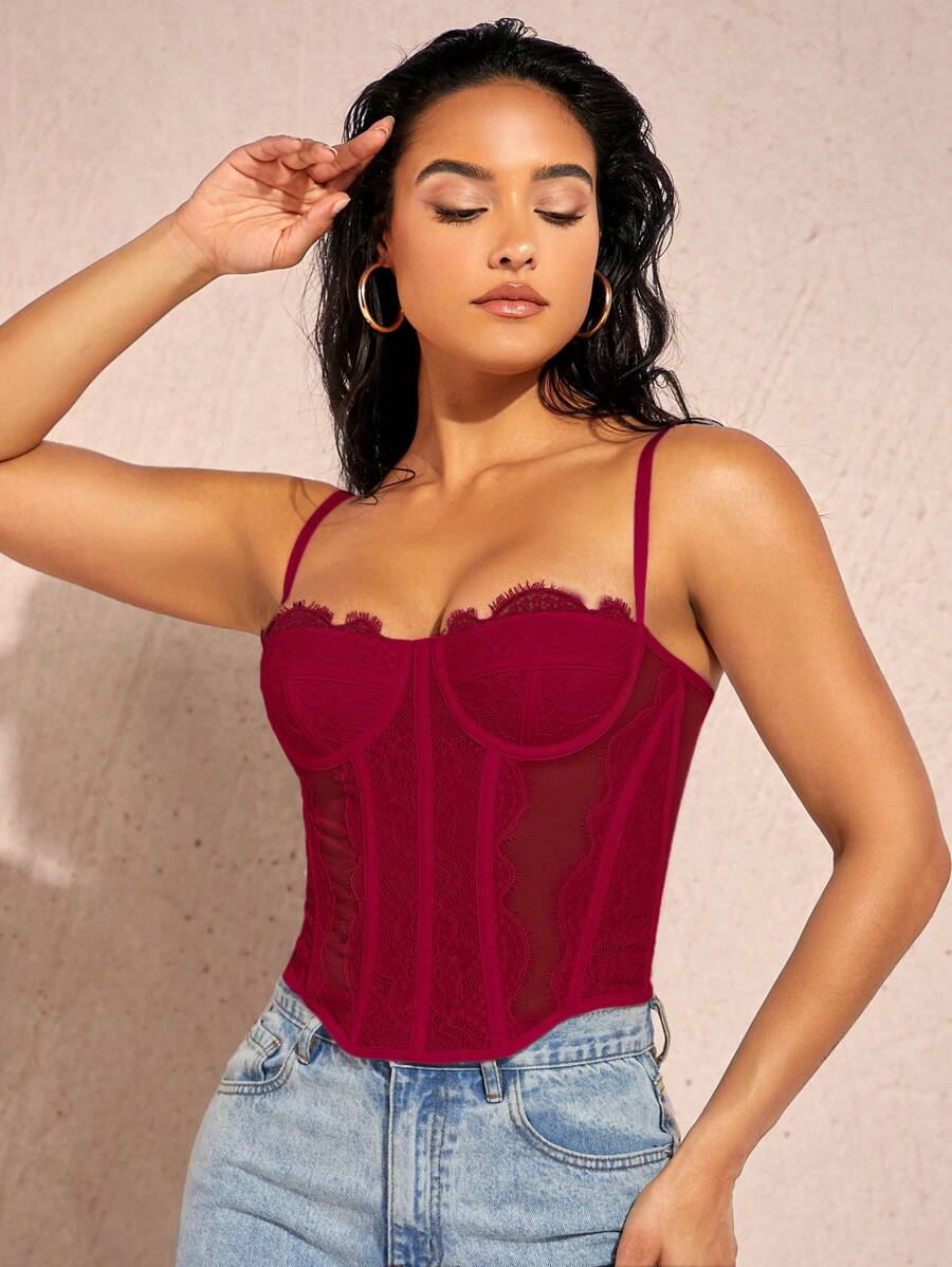 Silquee 素色緊身吊帶 - 酒紅色 - 查看 1