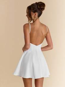 SHEIN BAE 女士纯色露背 A 字型优雅连衣裙，适合约会、度假、音乐节、生日、早午餐、婚礼嘉宾、伴娘、露背连衣裙、白色连衣裙