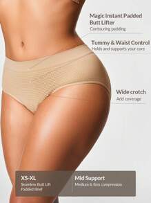 SHAPORA 2 件装 无缝中腰提臀加厚三角裤塑身裤 收腹束腰 - 彩色 - 查看 2
