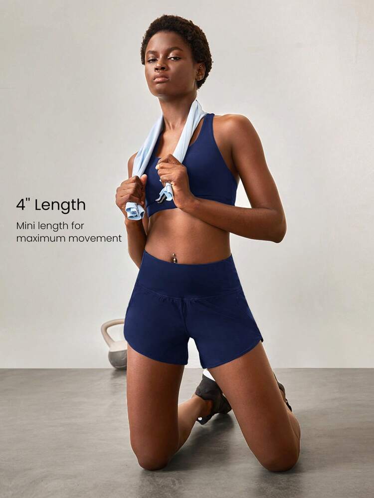 4인치 VitalSwift 하이웨스트 러닝 반바지 내장 속바지 끈 포켓 운동 일상 체육관 여름 빠른 건조 발습 항취