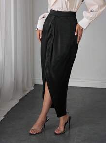 Modelyn Asymmetrical Slit High-End French Style Skirt, Draped Fitted Fishtail Bodycon Skirt For Women Summer Fall Cloth For Women - Black - View 3
