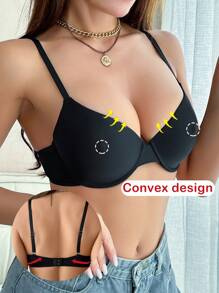 SHEIN 1pc Women's Solid Color Low-Cut Underwire Bra - Black - View 2