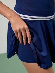 Gameset SHEIN Sport Women's Dual Color Printed Elastic Suspender Adjustable Tennis Casual Slip Resistant Two Pieces A-Line Dress, All Season - Navy Blue - View 6