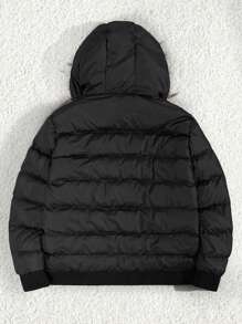 RueChic Men Letter Printed AW Regular Fur Hooded Padded Coat - Black - View 2