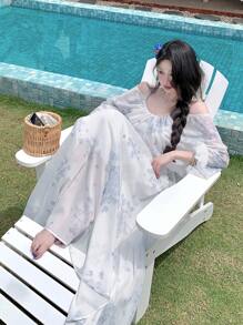 DAZY Vestido de manga larga con estampado floral elegante para mujer, primavera/verano