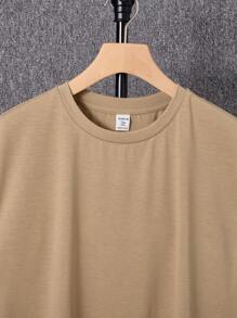 SHEIN Teen Boys' American Letter Print Khaki Casual Tank Top, Comfortable Chic Minimalist Versatile Soft Suitable For Daily, School, Travel, Sports, Beach Holiday