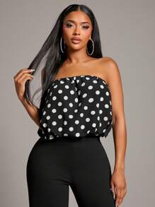 SHEIN SXY Top a fascia con stampa a pois alla moda per donna, abbigliamento da vacanza estiva