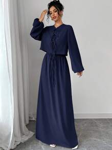 Firerie Women Two Pieces Outfits For Daily Wear - Navy Blue - View 1