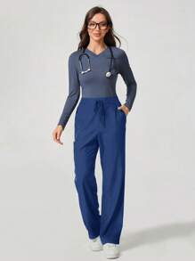 TaskEZ Loose Straight Pocket Waist Tie Nurse/Doctor Scrub Uniform Bottom - Royal Blue - View 4