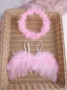 SHEIN Alas de ángel recién nacido con diadema a juego, props para sesión de fotos de bebé recién nacido, atuendos para sesión de fotos de niña bebé