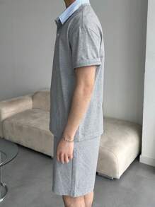 DAZY Men's Solid Gray T-Shirt And Shorts Set, Summer - Grey - View 6