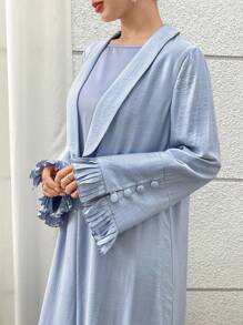 Yasmyna 女士优雅宽松喇叭袖金属纽扣长袍，端庄长袍 - 藍色 - 查看 1