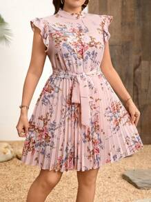 SHEIN Clasi Abito da donna di grandi dimensioni con stampa floreale, senza schiena e senza maniche, per l'estate. Adatto come abito da cerimonia per matrimoni, abito rosa, abito da spiaggia, abito per l'ufficio, abito floreale, abito casual, abito vintage, abito con volant - Multicolore - Visualizzare 6