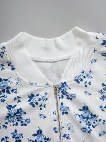 EMERY ROSE Chaqueta con cremallera con estampado floral pequeño casual, para primavera/otoño