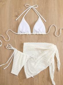 Swim Basics 女士纯色露背系带性感比基尼套装，带罩衫和迷你裙，夏季海滩风格