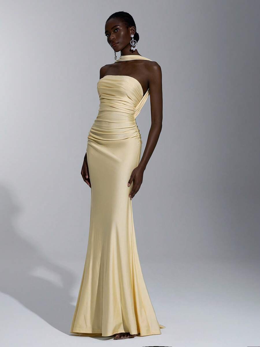 SHEIN Belle Elegant, Romantic, Sexy, Minimalist Style Sleeveless Backless Knit Bodycon Tube Top Dress, Suitable For Fashion, Internet Celebrity, Holidays, Vacations, Birthday Parties, Weddings, Bridesmaid Dress