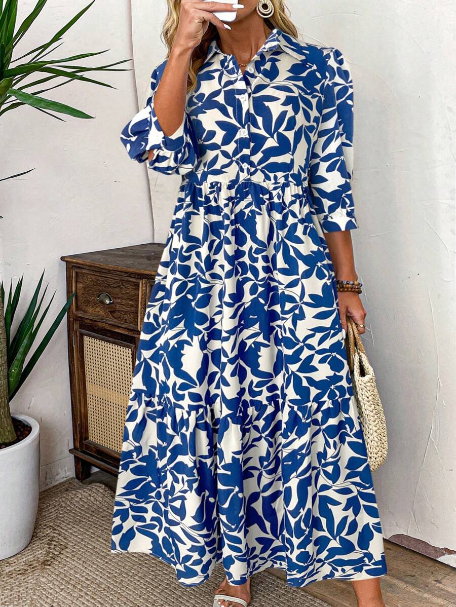 Weeklong Plus Size Women Elegant Fashion Artistic Casual Loose Printed Dress, Versatile, Suitable For Summer, Back To School, Graduation, Holidays, Valentine's Day, Music Festival, Mother's Day, Halloween, Thanksgiving, Easter, National Day, Formal Dance, Dating Party, Outdoor Activities