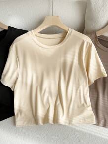 Comfortcana 3pcs/Pack Plus Size Basic Round Neck Colorful Short Sleeve T-Shirts, Casual Tops - Multicolor - View 5