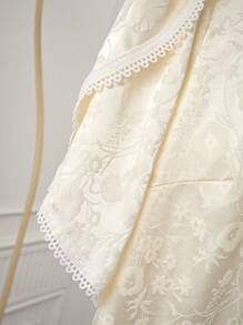 SHEIN LUNE Plus Size Elegant High Collar Button Placket Slit Short Sleeve Top And Shorts Set - Apricot - View 5