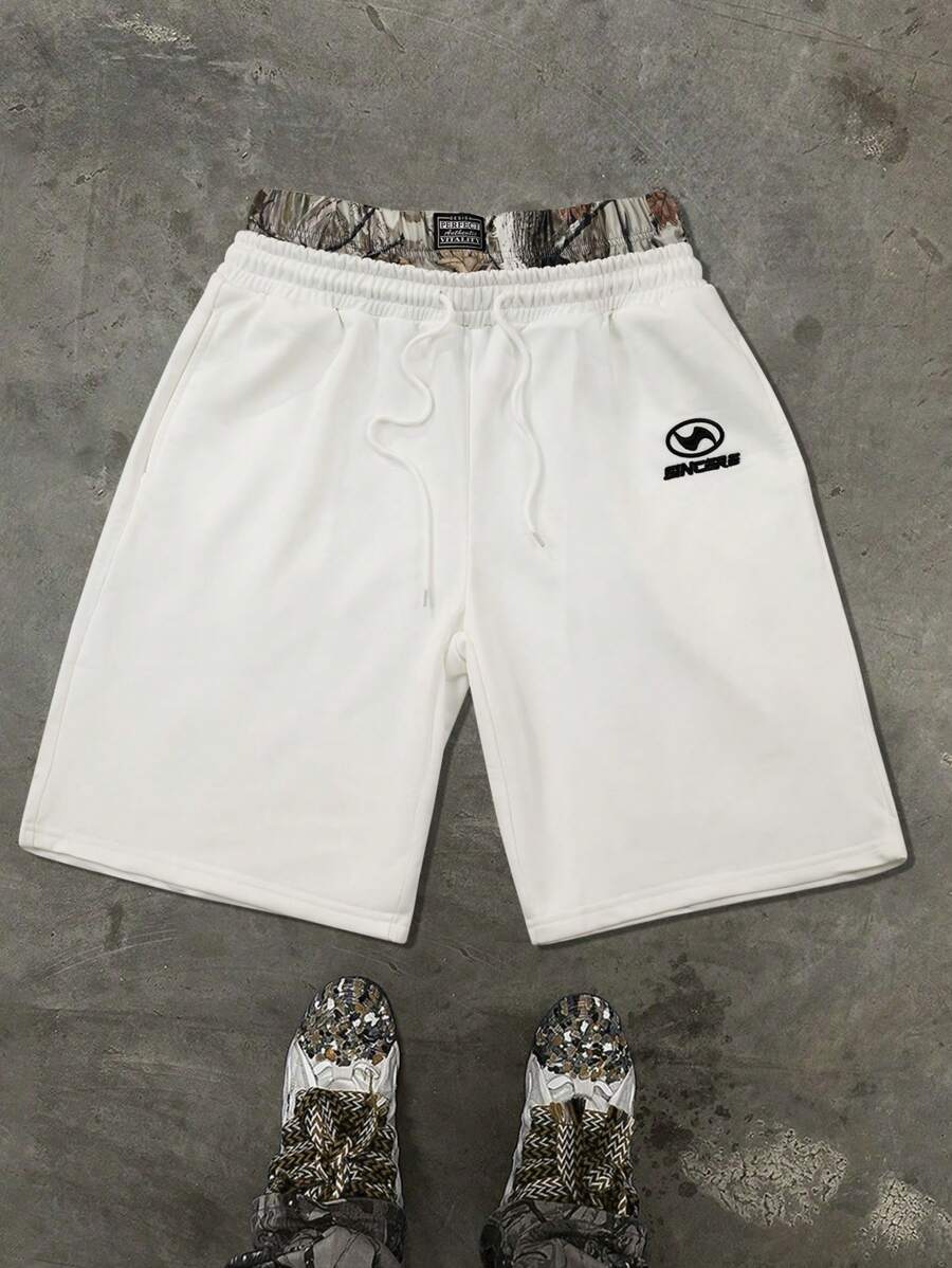 PAVTROS Men's Letter Graphic Drawstring Waist Loose Casual Shorts - White - View 1