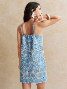 Écloséra Women's Vintage Elegant Slim Fit Sleeveless Hollow Out Embroidered Summer Dress