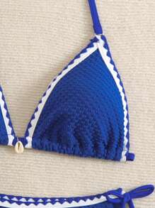 SHEIN Set bikini a fascia da ragazza con fiocco al collo e bordo a righe, per le vacanze estive delle adolescenti, 2 pezzi per l'estate in spiaggia