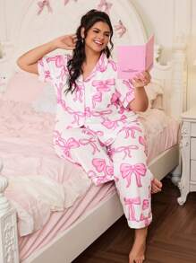 SweetSlumber Plus Size Sweet Romantic Bow Print Pajama Set