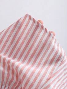 Sweetra Women Striped Long Sleeve Tie Front Loose Blouse Fall Cloth For Women - Baby Pink - View 5