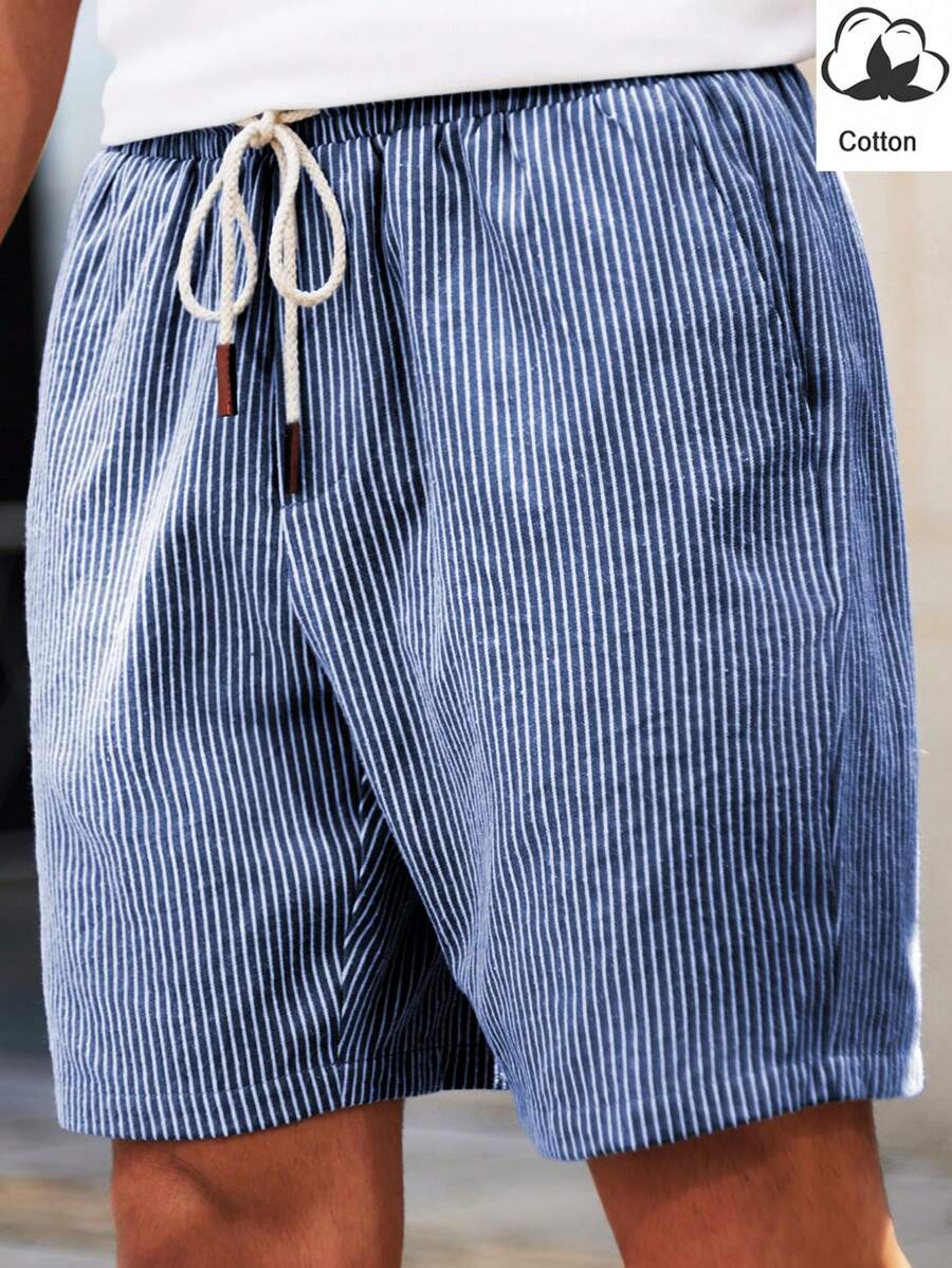 HIMLAND Quần short ống đứng dệt sọc đơn giản ôm vừa vặn cho nam, thích hợp mặc hàng ngày vào mùa hè - Màu xanh bạc hà - Xem 1