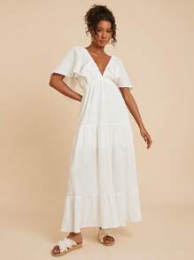 Travachic Váy trắng tay ngắn cổ chữ V màu trơn cho nữ đi nghỉ dưỡng mùa hè, trang phục mùa hè cho nữ, đồ đi biển, lễ Phục sinh, trang phục đi biển cho nữ, trang phục nghỉ mát cho nữ, phong cách Boho, lễ hội âm nhạc, trang phục nghỉ mát nhiệt đới cho nữ - trắng - Xem 7