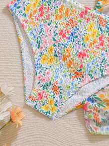 3pcs/Set Floral Print Bikini Set, Holiday Style Random Print - Multicolor - View 4