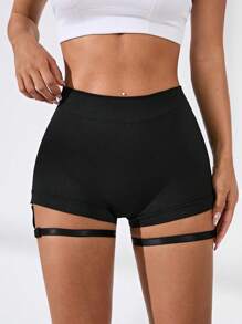 Easithlete Women's Seamless Knitted Mini Yoga Shorts With Unique Cut Out Garter Detail, Quick-Drying For Gym And Training Workouts.