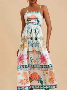 Travachic Bedrucktes Midikleid aus gewebtem Stoff für Frauen - Weiss - Übersicht 1