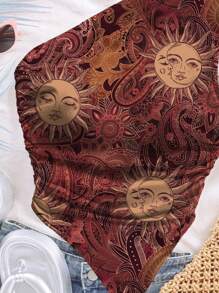 Soleia 大码女式复古佩斯利花纹和花卉图案休闲夏季上衣，简约风格 - 彩色 - 查看 5