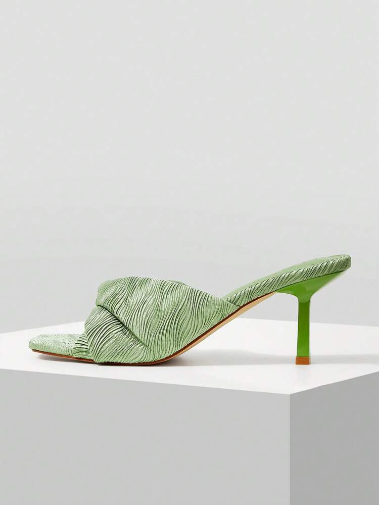 TEXTURED SQUARE TOE MULE STILETTO HEELED SANDALS FOR WOMEN