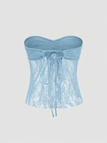 EgrlEra Women's Strapless Lace Top Y2K  - Baby Blue - View 2