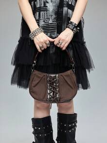 ROMWE Fairycore 女士 Y2K 甜美时尚单肩包，休闲街头风格 - 棕色 - 查看 4