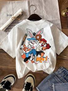 SHEIN Tricouri casual, minimaliste, cu model de desene animate, mai multe piese, potrivite pentru vară