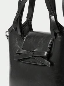 SHECARRY 女士时尚顶部提手包，配有翻盖和金属链 - 黑色 - 查看 7