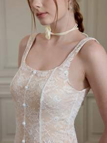 SHEIN MOD Robe élégante et romantique avec volants, dentelle et nœud, convient pour le thé, les rendez-vous, les fêtes, les robes de bal, les tenues d'anniversaire, les vêtements de la Saint-Valentin, les tenues de vacances pour femme, les tenues d'été pour femme, les tenues de plage pour femme, le Mardi Gras, la robe de la Saint-Valentin, les tenues de festival rave