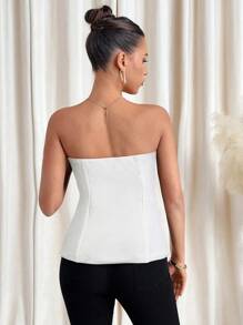 SHEIN Clasi Women's Gold Flower Button Decor Bandeau Top - White - View 2