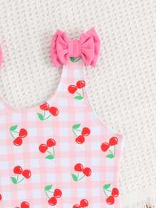 SHEIN 1 件女童荷叶边印花泳衣/泳装