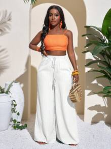 Slaydiva 音乐节女款全长几何绿色度假阔腿裤，休闲度假