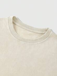 ROMWE MEN Casual 男士休闲百搭纯色短袖T恤，夏季 - 杏色 - 查看 3