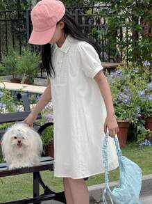 DAZY فستان قصير أكمام قصيرة مخصوص للفتيات المراهقات، منسوج، مناسب للصيف و العودة للمدرسة