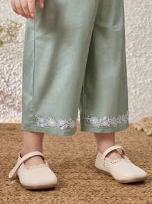 Blossori Baby Girls Pastoral Resort Embroidered Ruffle Hem Bib Overall Pants - Green - View 6
