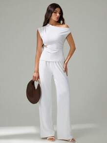 SHEIN Tall Women Two Pieces Outfits For Daily Wear - White - View 4