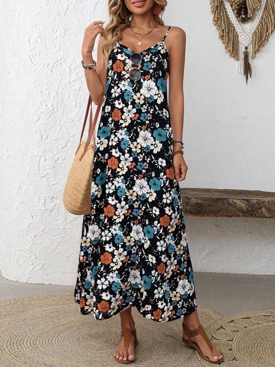 EMERY ROSE Women's Long Strap Dress, Fashionable For Summer - Black - View 1