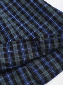 Sweetra Sweet & Spicy Plaid Off-Shoulder Button Up Waist Cinched Waist Dress - Blue - View 6