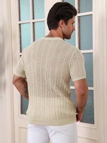 DAZY Men's Textured Striped Knit Sweater, Summer - Apricot - View 2